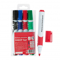 Набор маркеров для доски 4 цвета, 5.0 мм с резиновой вставкой - «globural.ru» - Серов