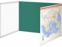 Доска аудиторная, меловая, магнитно-маркерная, трехэлементная (клетка, линейка, пропись, карта мира) + комплект тематических магнитов - «globural.ru» - Серов