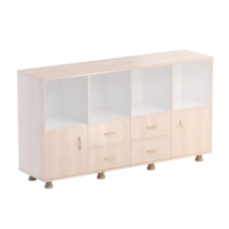 Шкаф-стеллаж верхняя часть без дверок, нижняя часть с 4 - мя ящиками и 2-мя дверками (бук/белый) - «globural.ru» - Серов