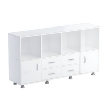 Шкаф-стеллаж верхняя часть без дверок, нижняя часть с 4 - мя ящиками и 2-мя дверками (белый) - «globural.ru» - Серов