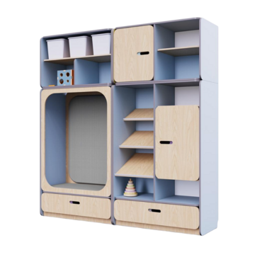 Детская стенка с местом для хранения и прямоугольной зоной отдыха из коллекции «НЕГА» (цвет голубой) - «globural.ru» - Серов