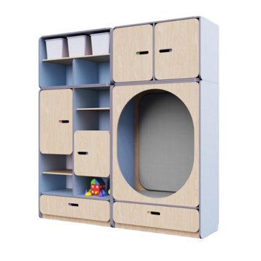 Детская стенка с местом для хранения и овальной зоной отдыха из коллекции «НЕГА» (цвет голубой) - «globural.ru» - Серов